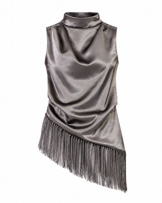 Anya Draped Fringe Top in Gunmetal