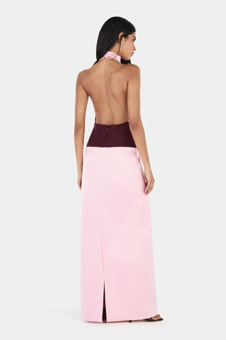 Venetia Maxi Dress in Wine and Pink