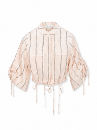 Pink blouse with striped pattern on a white background