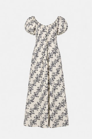 Floral off-shoulder dress on a white background