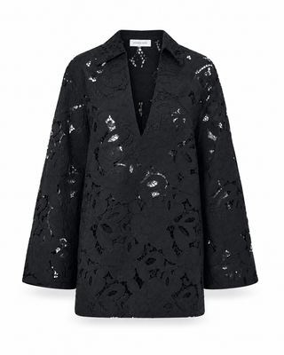 Black lace blouse on a white background