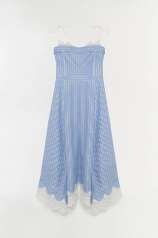 SIMKHAI Avaleigh Cotton Lace Midi Dress in Oxford Blue Stripe