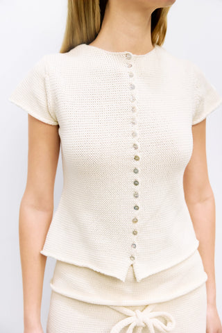 Ivory Lightweight Cotton Knit Button Up Top
