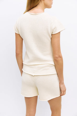 Ivory Lightweight Cotton Knit Button Up Top
