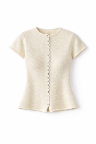Beige short-sleeve cardigan on a white background