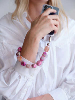OSSA x CHAYSE Large Cut Gemstone Wristlet in Fuschia Agate