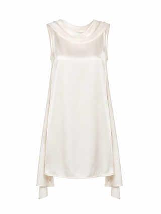 Maris Satin Cowl Neck Draped Back Shift Mini Dress in White