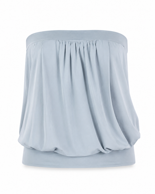 Light blue strapless top on a white background