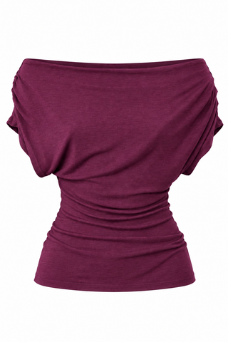 Off-Shoulder Ribbed Knit Top in Plum