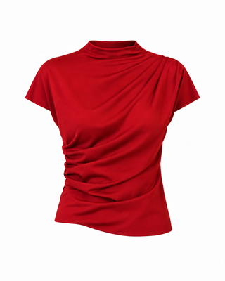 Lennon Draped Mock Neck Top in Red