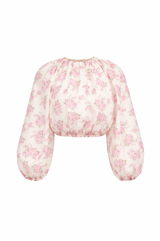 Floral blouse with balloon sleeves on a white background