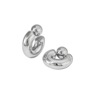 Puffy Silver Hoop Earring