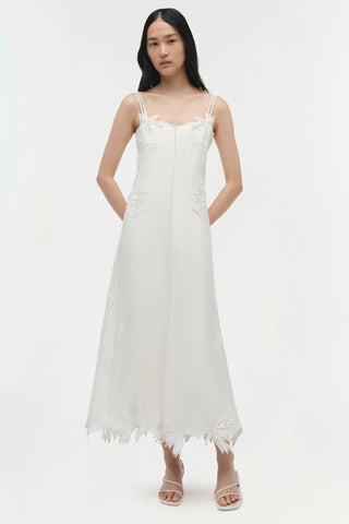 SIMKHAI Ellery Embroidered Bustier Midi Dress in White