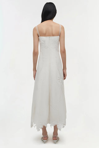 SIMKHAI Ellery Embroidered Bustier Midi Dress in White