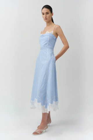 SIMKHAI Avaleigh Cotton Lace Midi Dress in Oxford Blue Stripe