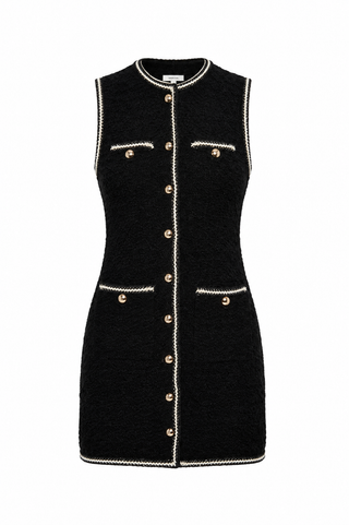  SIMKHAI Kerris Button Front Mini Dress in Black Tweed