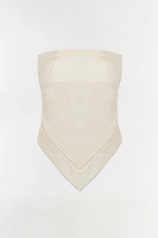 Beige strapless top on a white background