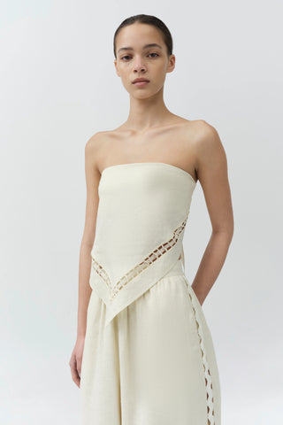SIMKHAI Lahni Linen Lace Top in Sand