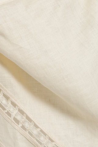 Close-up of beige fabric with lace trim