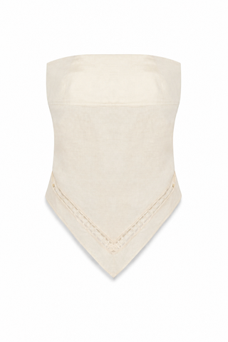 Beige strapless top on a white background