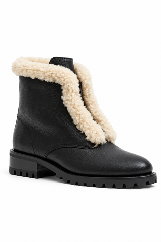 SIMKHAI Noah Shearling Lug Sole Zip Boot in Black Ecru