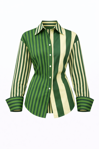 SIMON MILLER Loch Poplin Button Up Top in Green Striped Combo