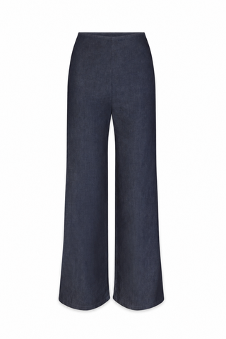 Navy blue wide-leg pants on a white background