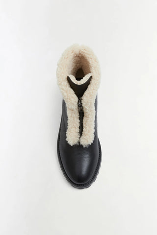 SIMKHAI Noah Shearling Lug Sole Zip Boot in Black Ecru