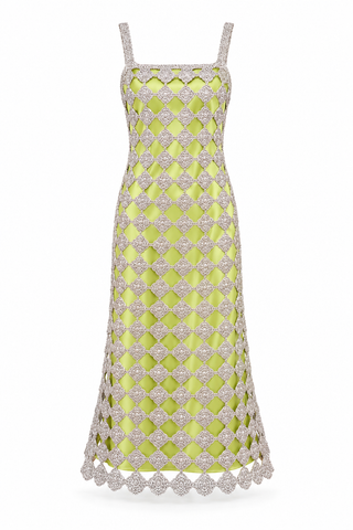Zyla Crochet Midi Dress in Silver & Green