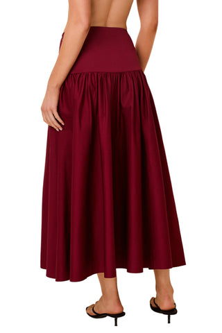 Solid & Striped Magnolia Drop-Waist Midi Skirt in Sangria