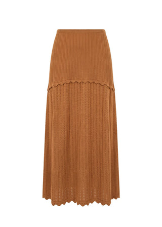 Solid & Striped Amara Caramel Ribbed Pointelle Midi Skirt