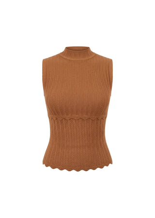 Solid & Striped Amara Caramel Ribbed Pointelle Top