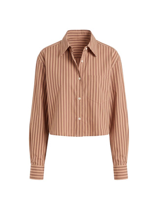 Solid & Striped Cropped Avril Top in Poplin Walnut and Camel Stripe