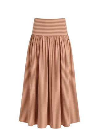 Solid & Striped Magnolia Skirt in Poplin Walnut and Camel Stripe