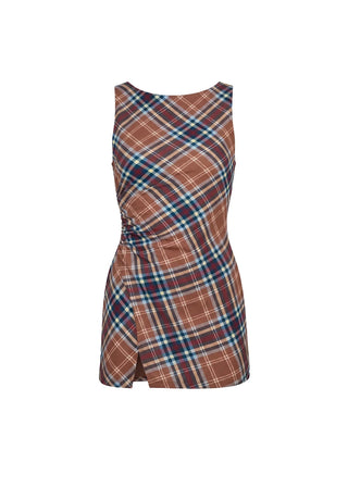Solid & Striped Rosalie Walnut Wood Plaid Mini Dress