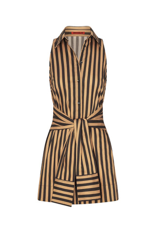 Striped dress with a belt on a white background