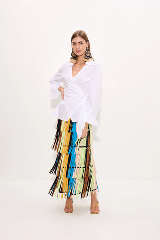 SIMON MILLER Anya Poplin Wrap Top in Macadamia White