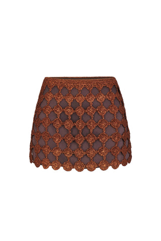 SIMON MILLER Zera Crochet Mini Skirt in Copper Chocolate