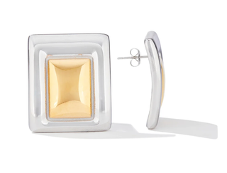 Framed Two Tone Rectangle Stud Earrings