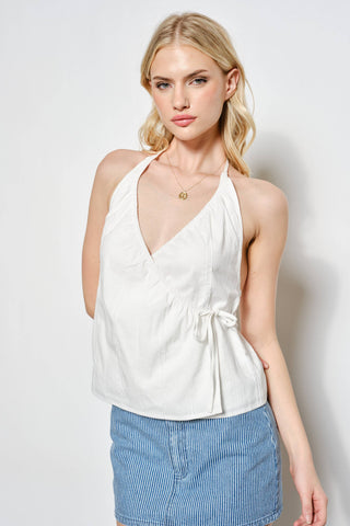 Zaylee Cotton Wrap Halter Top in White