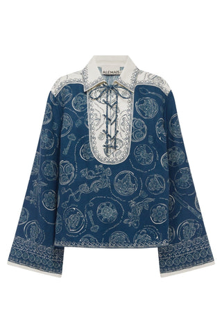 ALÉMAIS Lucky Lace Up Top in BlueTopALÉMAIS