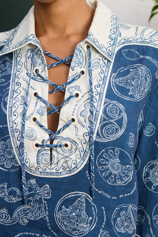 ALÉMAIS Lucky Lace Up Top in BlueTopALÉMAIS