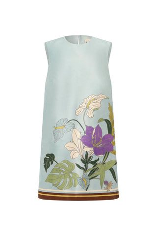 Light blue dress with floral design on a white background