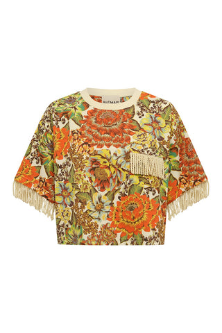 ALÉMAIS Lana Cropped Tee in Australian cotton jersey with fringe detailing and relaxed cropped fit.