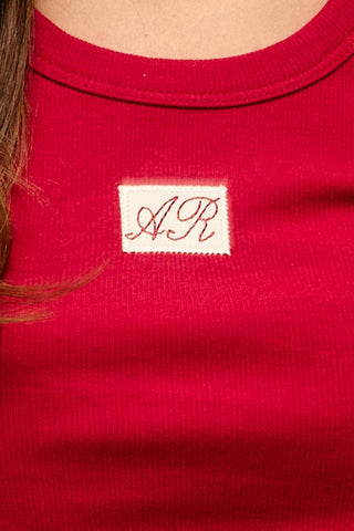 AR Embroidered Patch Ribbed Tank Top in Razorback RedTopChayse Clothing