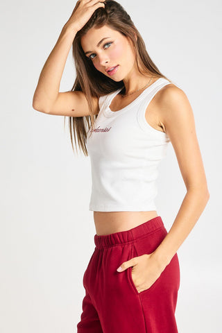 “Arkansas” Embroidered Ribbed Tank Top in WhiteTopChayse Clothing