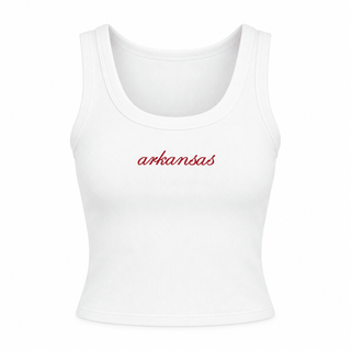 “Arkansas” Embroidered Ribbed Tank Top in WhiteTopChayse Clothing