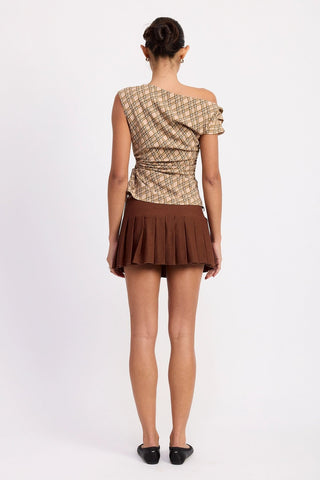 Asymmetric One - Shoulder Ruched Plaid TopClothingChayse Clothing