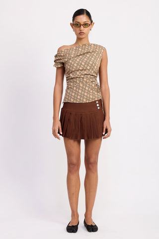Asymmetric One - Shoulder Ruched Plaid TopClothingChayse Clothing