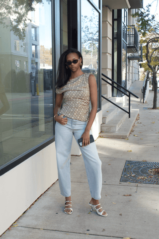 Asymmetric One - Shoulder Ruched Plaid TopClothingChayse Clothing